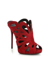 Giuseppe Zanotti | Red Floral-cutout Suede Mule Sandals | Lyst