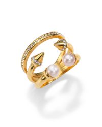 Vita Fede | Ultra Mini 5mm White Pearl & Crystal Tre Stacked Ring | Lyst