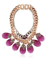 Mawi | Pink Tear Drops And Crystal Leaves Necklace | Lyst