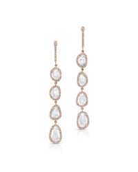 Anne Sisteron - Pink 14kt Rose Gold White Sapphire Diamond Long Drop Earrings - Lyst
