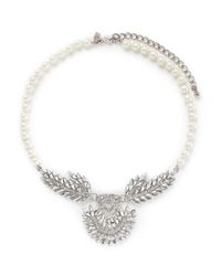 Kenneth Jay Lane | Metallic Pearl And Crystal Feather Necklace | Lyst