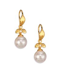 Majorica | Metallic 10Mm White Pearl Leaf Drop Earrings | Lyst