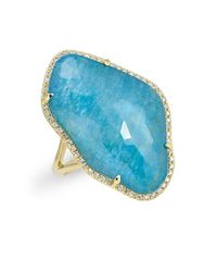 Anne Sisteron - 14kt Yellow Gold Blue Apatite Diamond Triplet Cushion Cut Cocktail Ring - Lyst