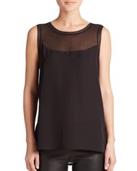 Vince | Black Sheer-inset Sleeveless Top | Lyst