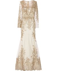 marchesa notte gold artwork sequin gown