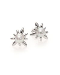 Majorica | Metallic 8mm White Pearl & Sterling Silver Spiked Stud Earrings | Lyst