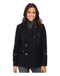 MICHAEL Michael Kors | Blue Wool Peacoat W/ Faux Leather | Lyst
