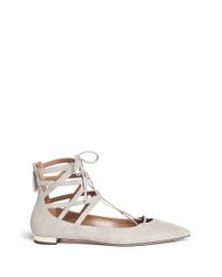 Aquazzura | Gray 'belgravia' Caged Suede Flats | Lyst