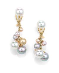 Majorica | 5mm-10mm Multicolor Round Pearl Cluster Earrings | Lyst