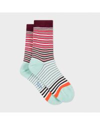 Paul Smith | Blue Women's Red And Mint Green 'mainline Stripe' Socks | Lyst