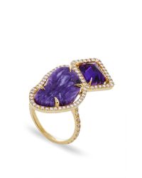 Jordan Alexander | Metallic Mo Exclusive: 18k Gold Amethyst And Charoite Ring | Lyst