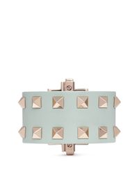 Valentino | Green 'rockstud' Bar Clasp Wide Leather Bracelet | Lyst