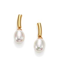 Majorica | 10mm White Oval Pearl Cylinder Drop Earrings | Lyst