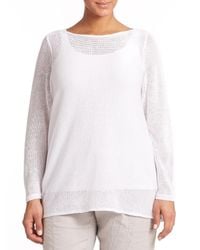 Eileen Fisher | White Linen Boatneck Top | Lyst