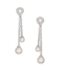 Majorica | Metallic 6mm-8mm White Pearl & Sterling Silver Chain Drop Earrings | Lyst