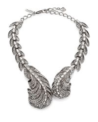 Oscar de la Renta | Metallic Pave Crystal Feather Wrap Necklace | Lyst