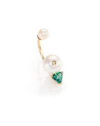 Delfina Delettrez | Metallic Handroid 6mm-12mm White Pearl, Green Topaz, Diamond & 18k Yellow Gold Trillion Single Earring | Lyst