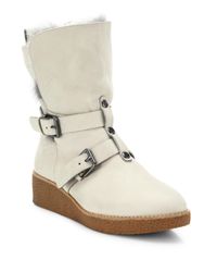 Rebecca Minkoff | White Perry Rabbit Fur-lined Leather Wedge Boots | Lyst