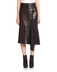 3.1 Phillip Lim | Black Leather & Wool Midi Skirt | Lyst
