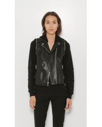 Vince | Black Mixed Media Moto Hoodie | Lyst