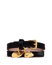 Alexander McQueen | Black Pony Hair Double Wrap Skull Bracelet for Men | Lyst