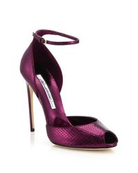 Brian Atwood | Pink Oriana Snakeskin Peep-toe Ankle-strap Sandals | Lyst