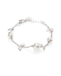 Majorica | Metallic 6Mm-10Mm White Pearl & Sterling Silver Leaf Station Bracelet | Lyst