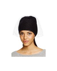 Aqua | Black Sequin Knit Cap With Veil | Lyst