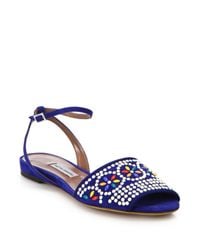 Tabitha Simmons | Blue Beaded Flat Suede Sandals | Lyst