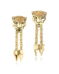 Roberto Cavalli - Metallic Panther Golden Metal Earrings Wcrystals - Lyst