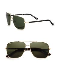 Ferragamo | Gold Navigator Metal & Leather Sunglasses for Men | Lyst
