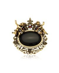 Alcozer & J - Metallic Golden Brass Gemstones With Little Angels Brooch - Lyst