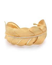 Anne Sisteron - Metallic 14kt Yellow Gold Leaf With Diamond Stem Cuff - Lyst