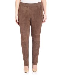 Lafayette 148 New York | Brown Punto Milano Skinny Suede-front Moto Pant | Lyst