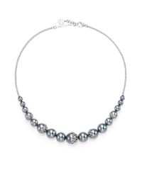 Majorica | Metallic 6mm-14mm Grey Round Pearl & Sterling Silver Flower Necklace | Lyst