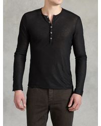 John Varvatos | Black Linen Henley for Men | Lyst