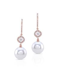 Anne Sisteron - White 14kt Rose Gold Diamond Slice Pearl Drop Earrings - Lyst