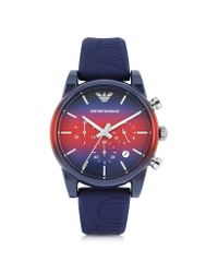 Emporio Armani | Classic Red Dial Men's Watch W/blue Silicone Strap for Men | Lyst