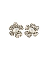 Oscar de la Renta | White Crystal & Pearl Floral Earrings | Lyst