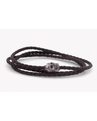 Tateossian - Berlin Mini Skull Bracelet In Brown And Black Leather With Silver Clasp for Men - Lyst