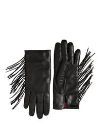 Valentino | Black Fringed Nappa Leather Gloves | Lyst