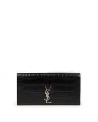 Saint Laurent | Black Monogram Crocodile-embossed Leather Clutch | Lyst