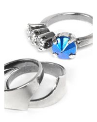 Iosselliani | Blue Crystal And Metallic Rhinestone Three Ring Set | Lyst