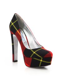 Prada | Red Tartan Plaid Platform Pumps | Lyst