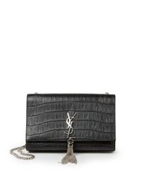 Saint Laurent | Black Monogram Medium Crocodile-embossed Leather Tassel Shoulder Bag | Lyst