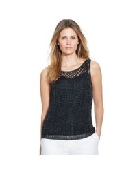Ralph Lauren | Blue Metallic Pointelle-knit Tank | Lyst