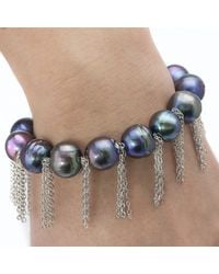 Anne Sisteron - Metallic Peacock Pearl Bracelet With Sterling Silver Fringe Chain - Lyst