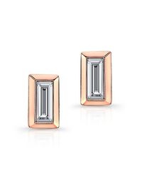 Anne Sisteron | Pink 14kt Rose Gold Diamond Single Baguette Bar Earrings | Lyst