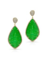 Anne Sisteron - Green 14kt Yellow Gold Jade Diamond Leaf Shape Earrings - Lyst