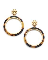 Tory Burch | Metallic Tortoise-Print Circular Drop Earrings | Lyst